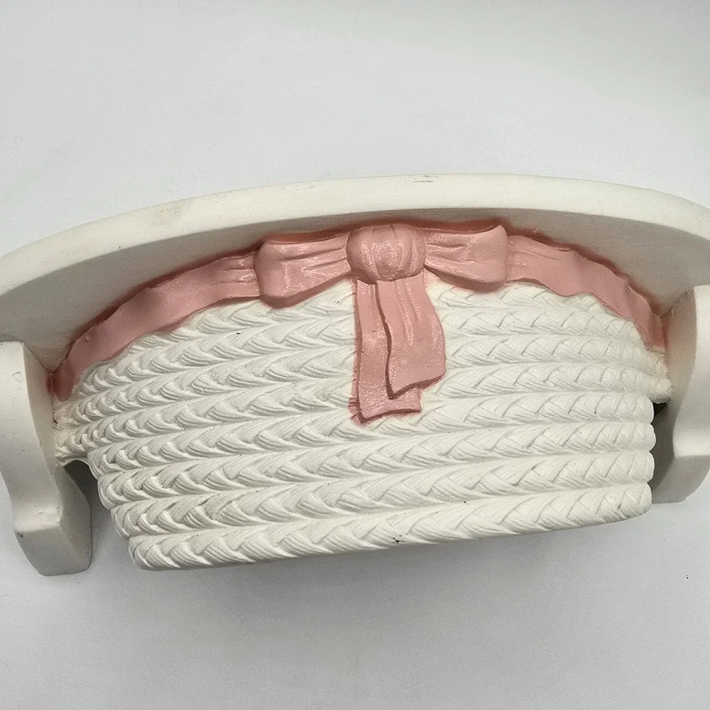 Vtg Burwood White Pink Bow Hat Basket Wall Hanger Shelf 1989 Cottagecore